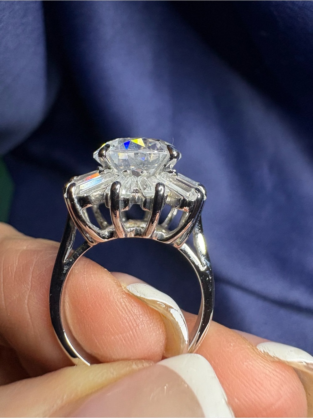 Ring 925 Sterling Silver Cubic Zirconia Starburst Cocktail Sparkling - Picture 3 of 11